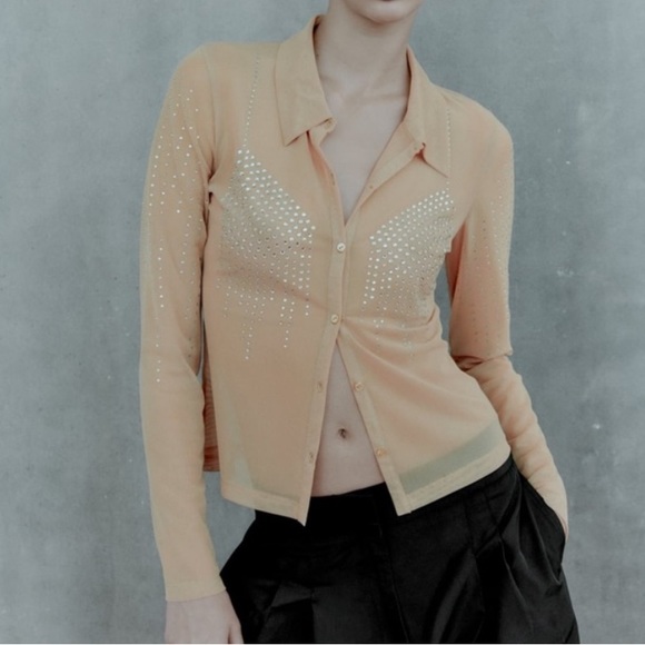 Zara nude mesh top w jewels - Picture 2 of 8
